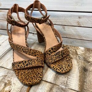 Madewell Liv Sandal Mini Leopard Calf Hair Strappy Block Heel Animal Print 9.5